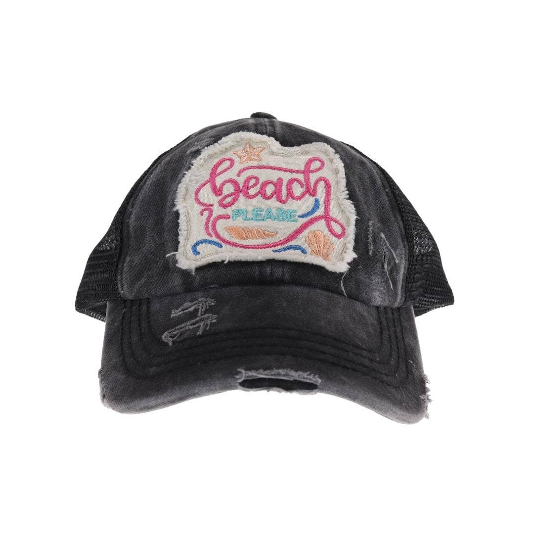 Embroidered Beach Please Patch C.C High Pony Criss Cross Bal: Coral