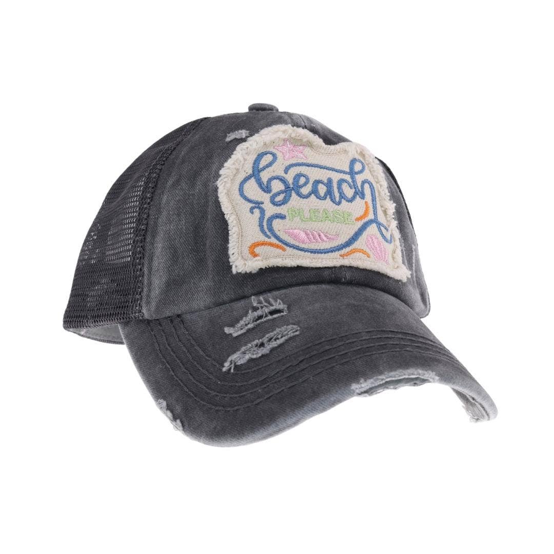 Embroidered Beach Please Patch C.C High Pony Criss Cross Bal: Coral