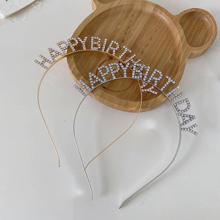 Rhinestone Happy Birthday Head Band, Birthday Hat, Party: Silver