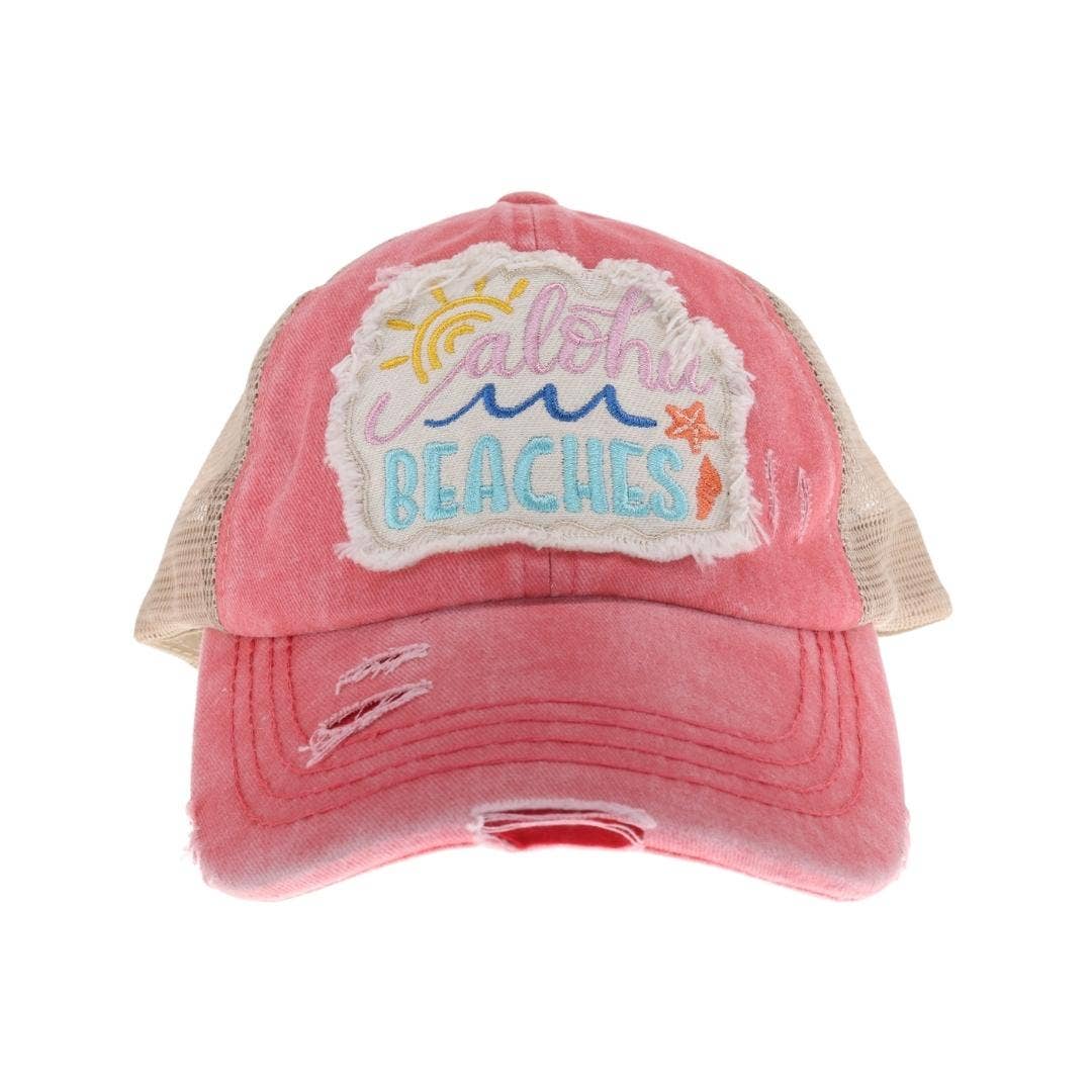 Embroidered Aloha Beaches Patch C.C High Pony Criss Cross Ba: Coral