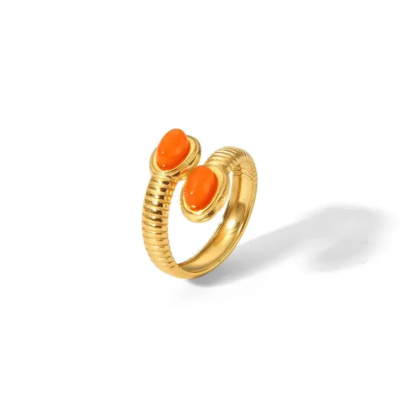18K Gold Plated Snake Ring with Stone Inlay: Emerald