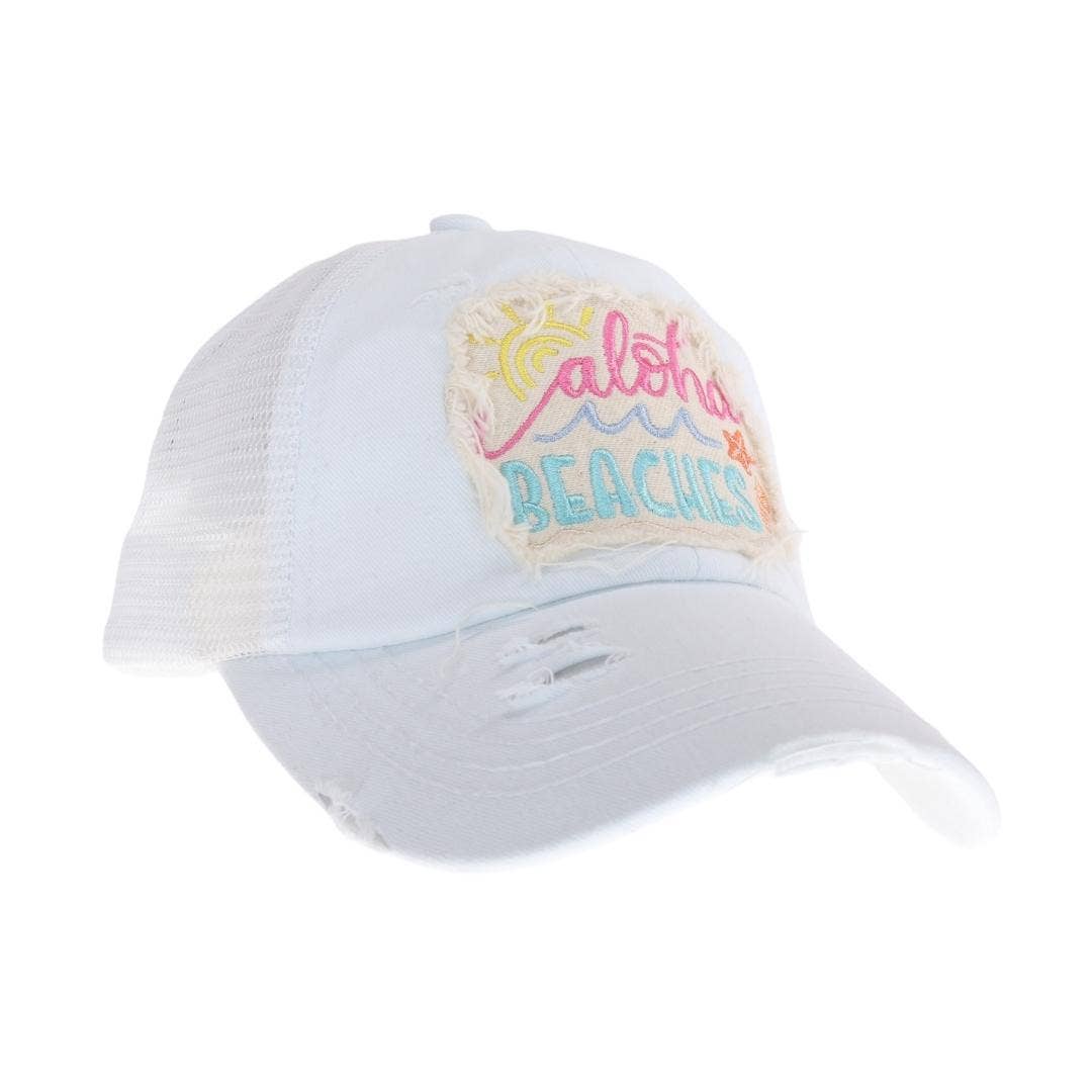 Embroidered Aloha Beaches Patch C.C High Pony Criss Cross Ba: Coral