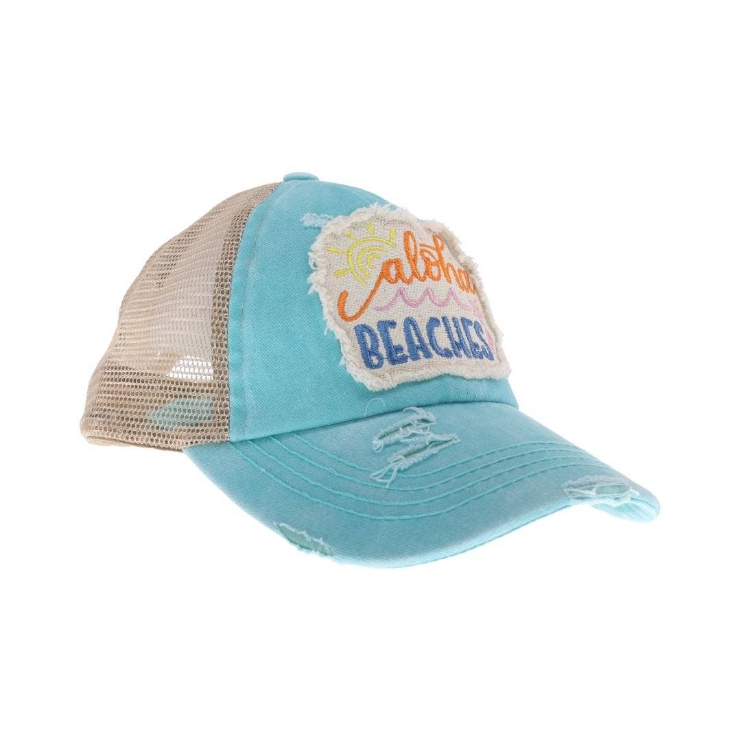 Embroidered Aloha Beaches Patch C.C High Pony Criss Cross Ba: Coral