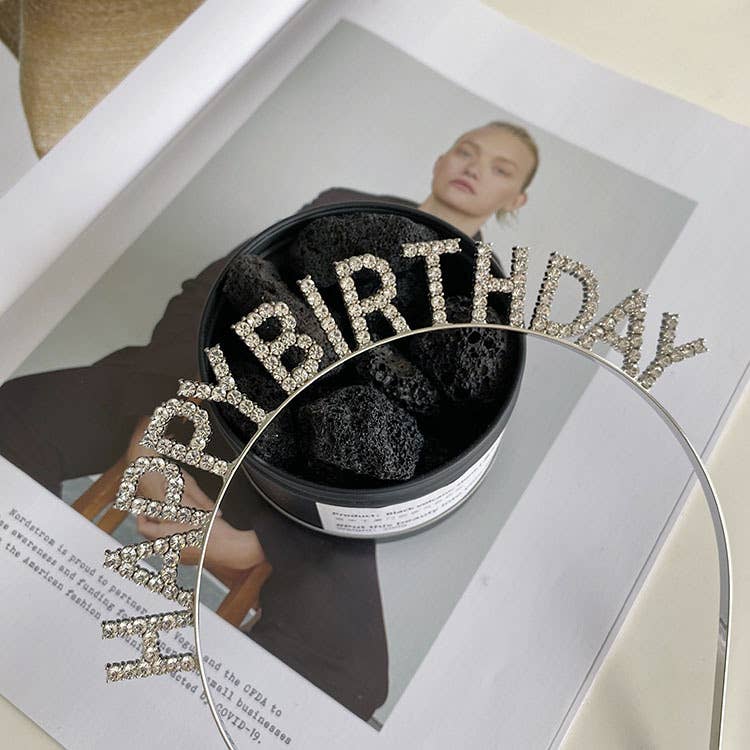 Rhinestone Happy Birthday Head Band, Birthday Hat, Party: Silver