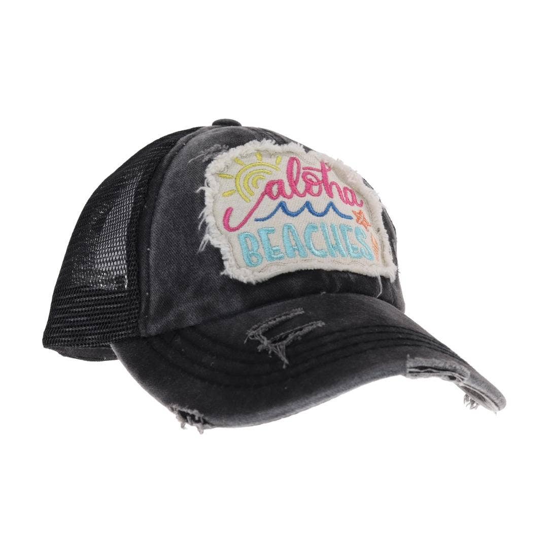 Embroidered Aloha Beaches Patch C.C High Pony Criss Cross Ba: Coral