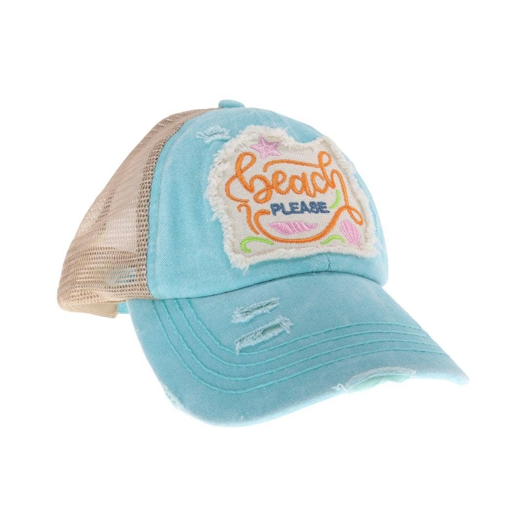 Embroidered Beach Please Patch C.C High Pony Criss Cross Bal: Coral