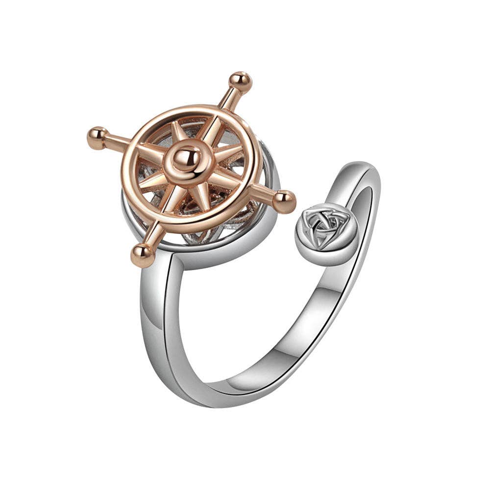 Rudder Compass Anxiety Fidget Spinner Ring in Solid Copper