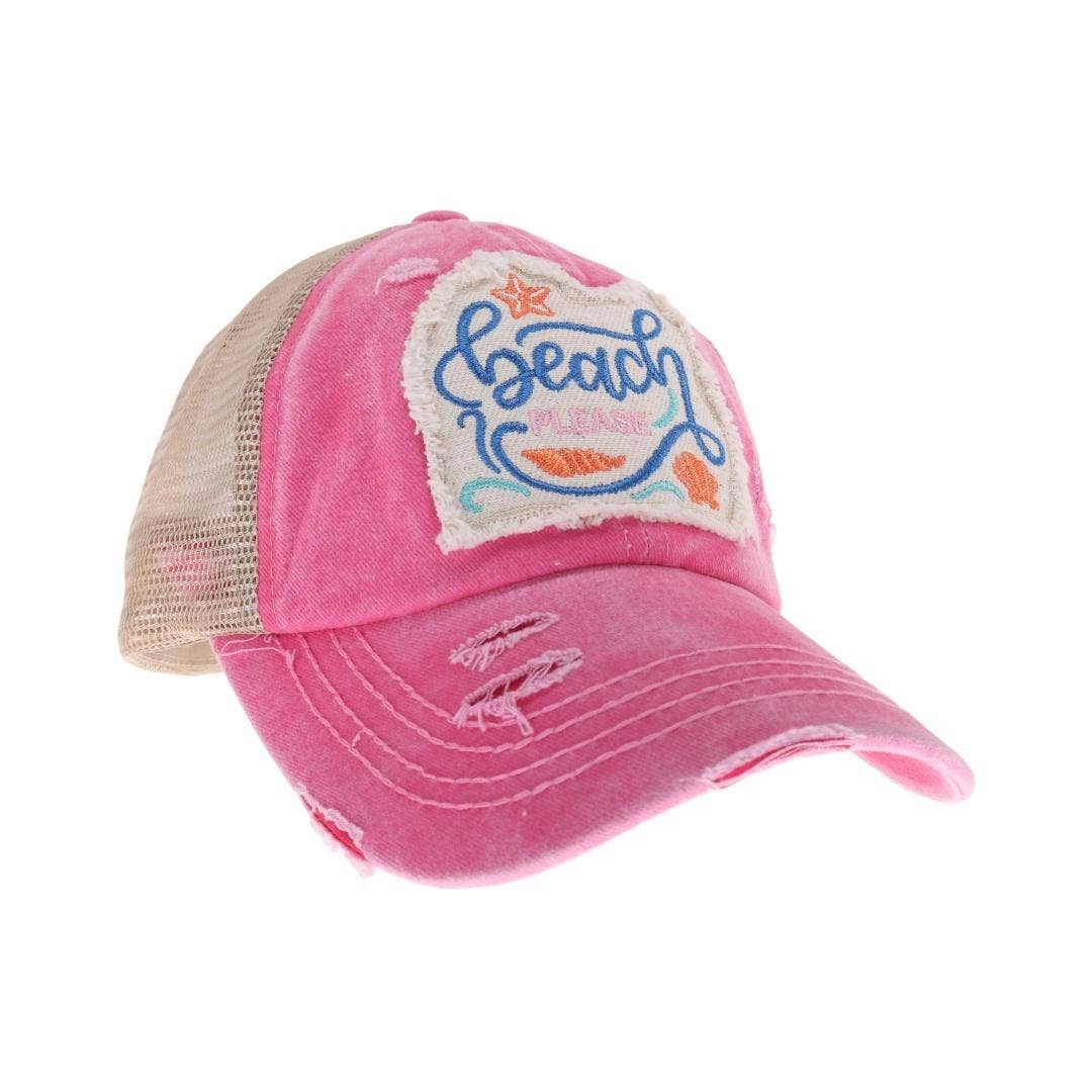 Embroidered Beach Please Patch C.C High Pony Criss Cross Bal: Coral