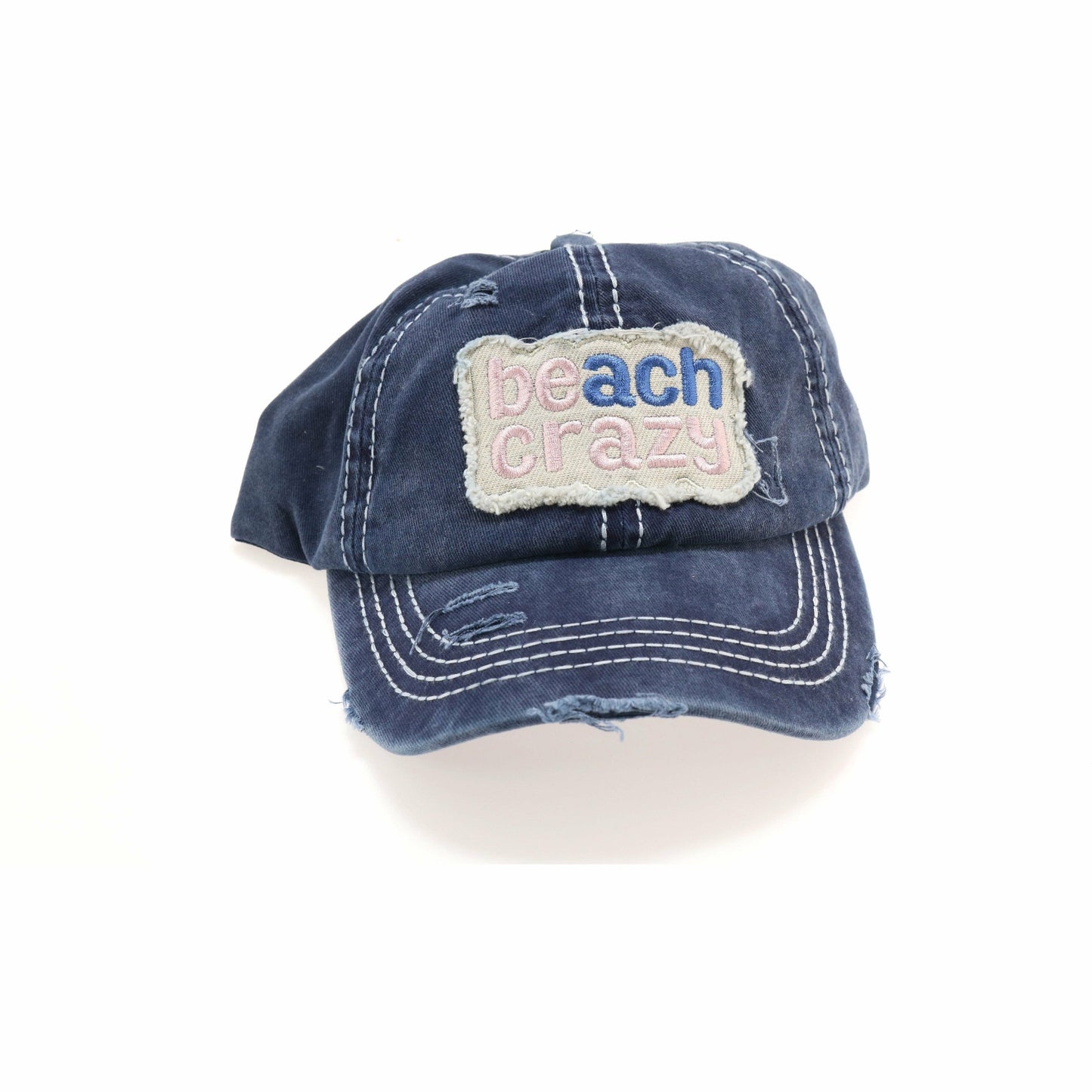 Beach Crazy Embroidered High Ponytail CC Ball Cap BT761: White