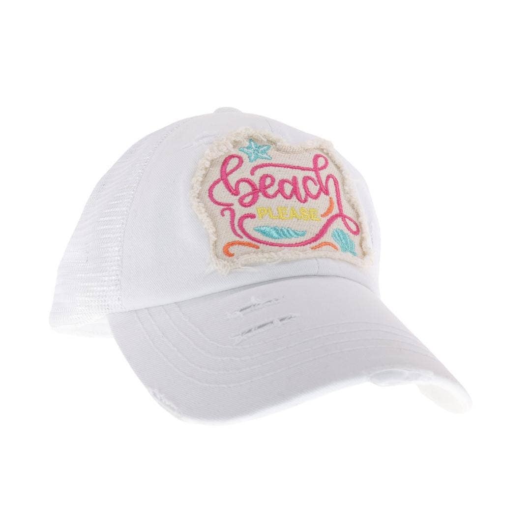 Embroidered Beach Please Patch C.C High Pony Criss Cross Bal: Coral