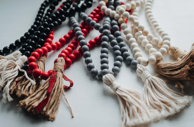 Wood Bead Garland with Tassels-Natural