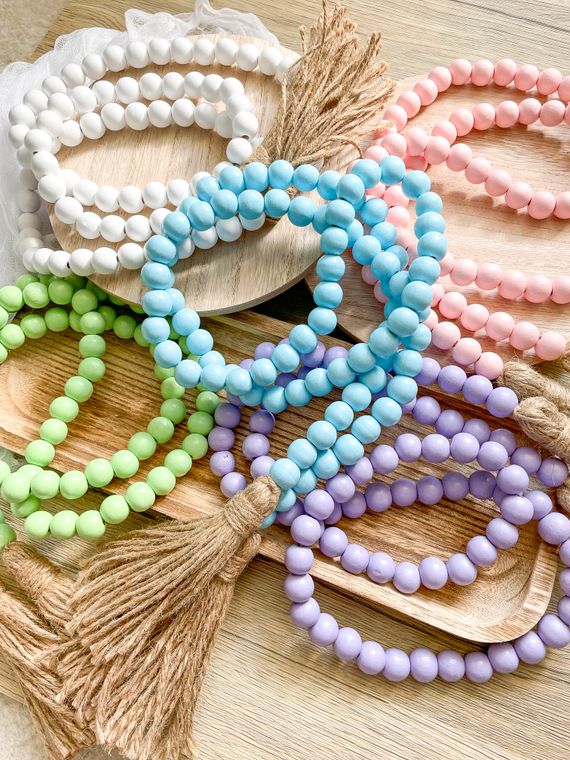 Light Pink-Eco-friendly Wood Bead Garland with Tassels