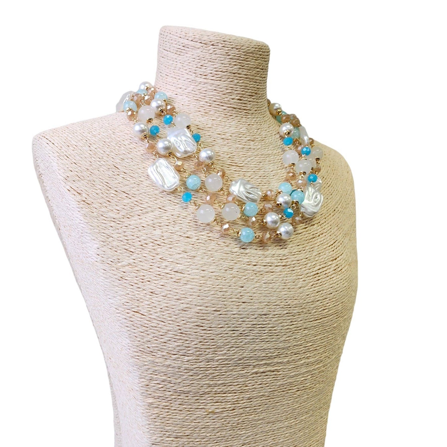 Pastel and Pearl Multi Strand Layer Necklace