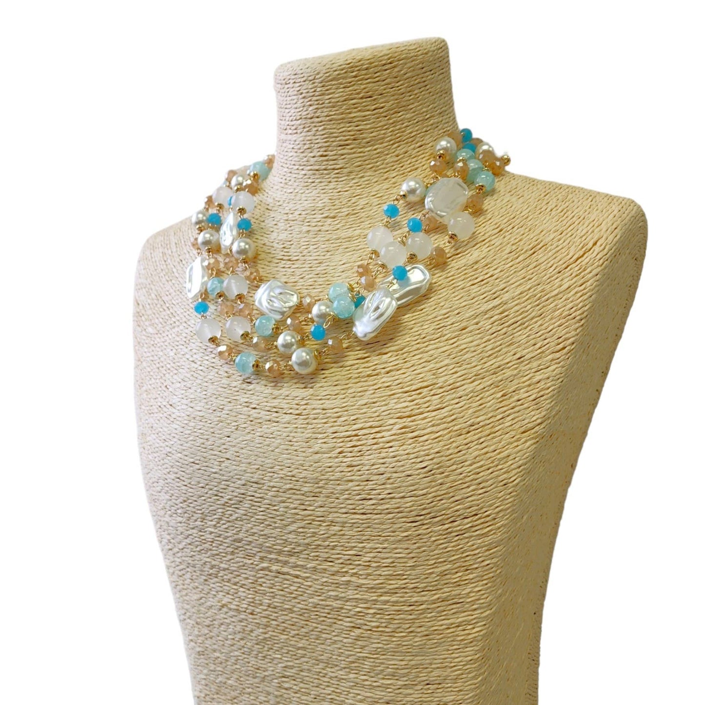 Pastel and Pearl Multi Strand Layer Necklace