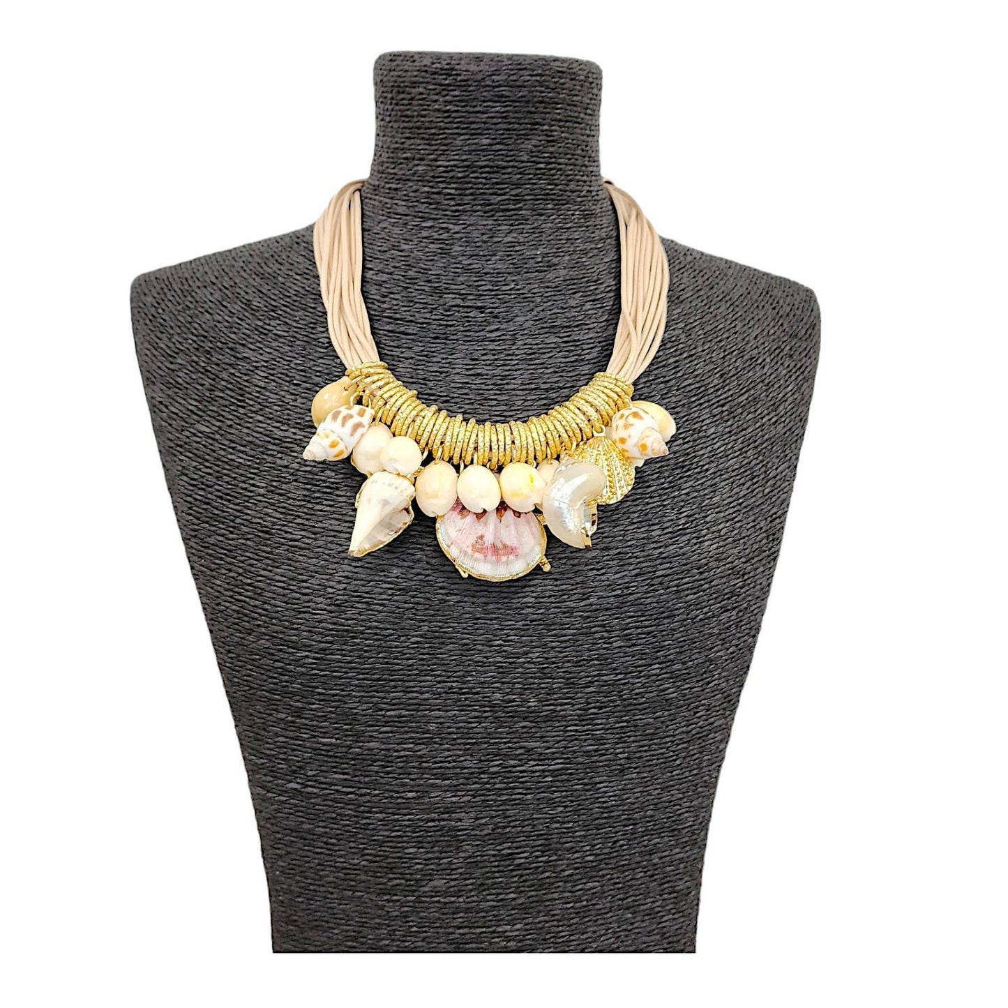 Neutral Beige & Gold Ocean Life & Seashell Charm Necklace