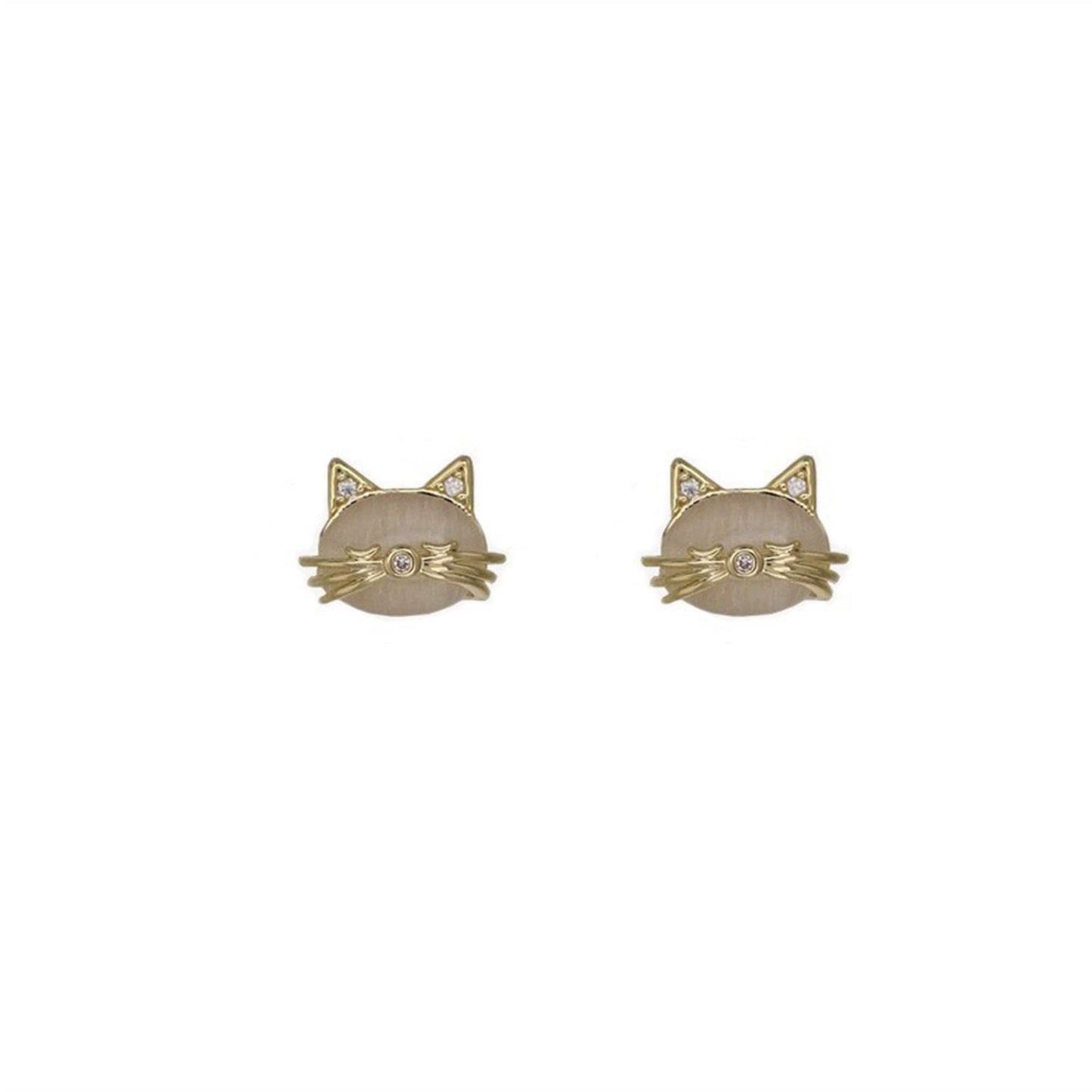 Cute Mini Opal Cat Stud Earrings in 925 Sterling Silver: Gold