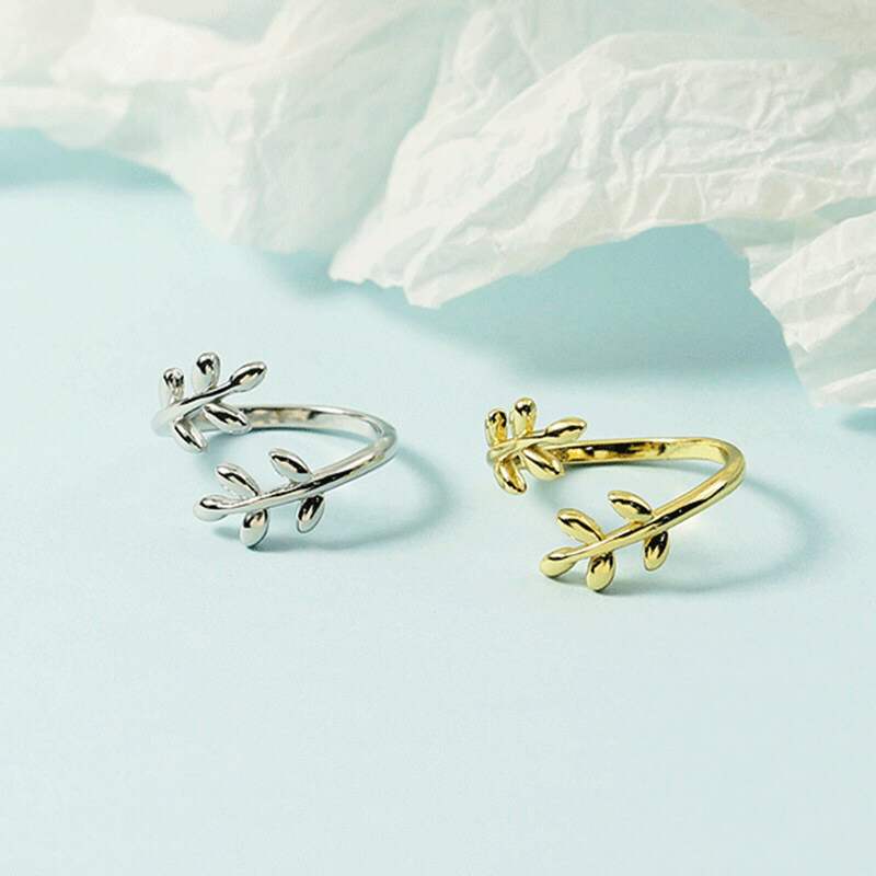 Olive Tree Branch Stackable Ring: Gold