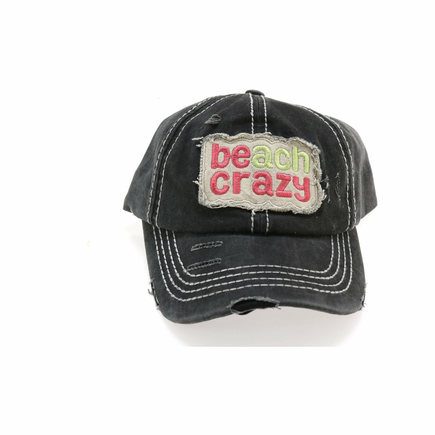 Beach Crazy Embroidered High Ponytail CC Ball Cap BT761: White