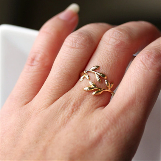 Olive Tree Branch Stackable Ring: Gold