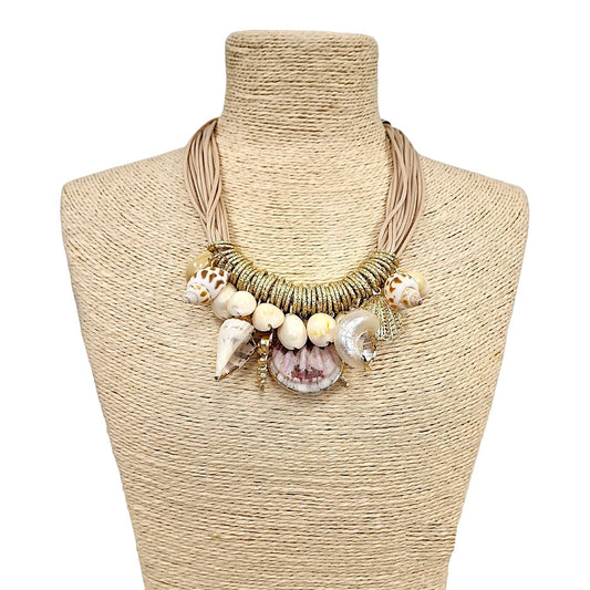 Neutral Beige & Gold Ocean Life & Seashell Charm Necklace