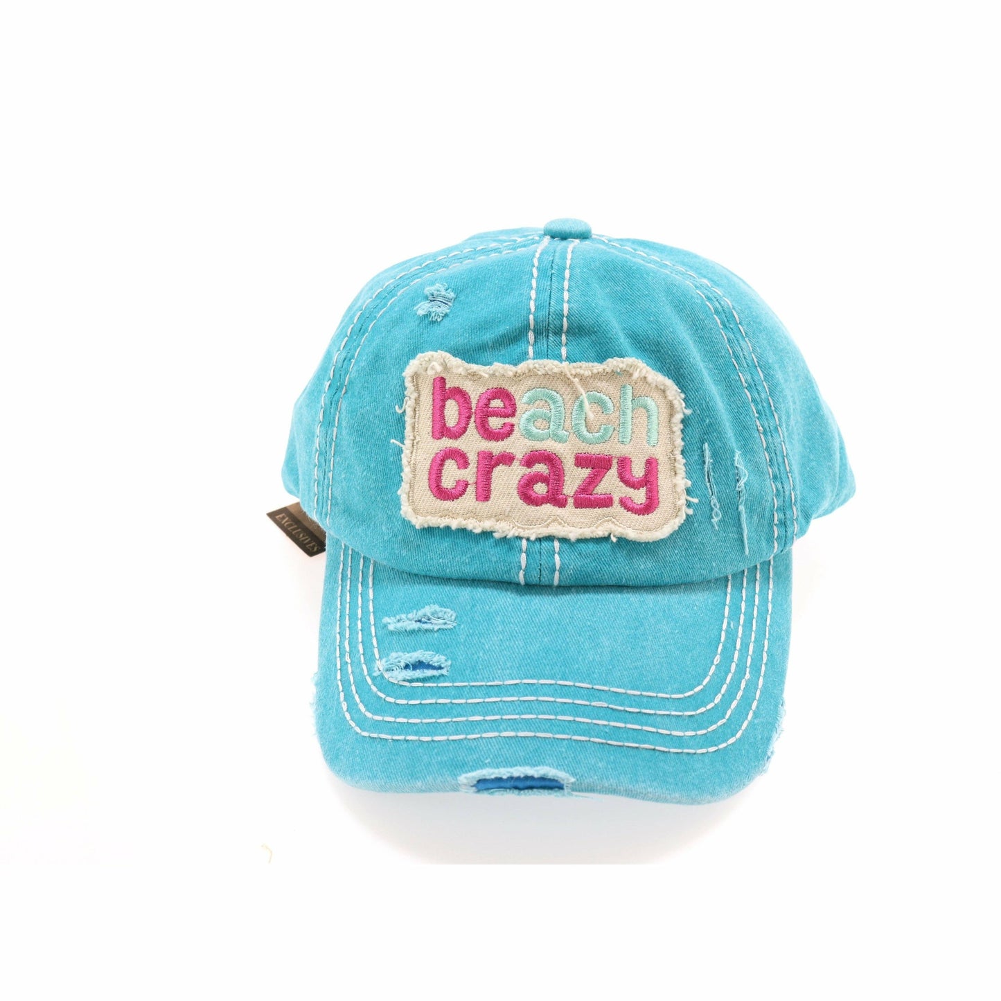 Beach Crazy Embroidered High Ponytail CC Ball Cap BT761: White