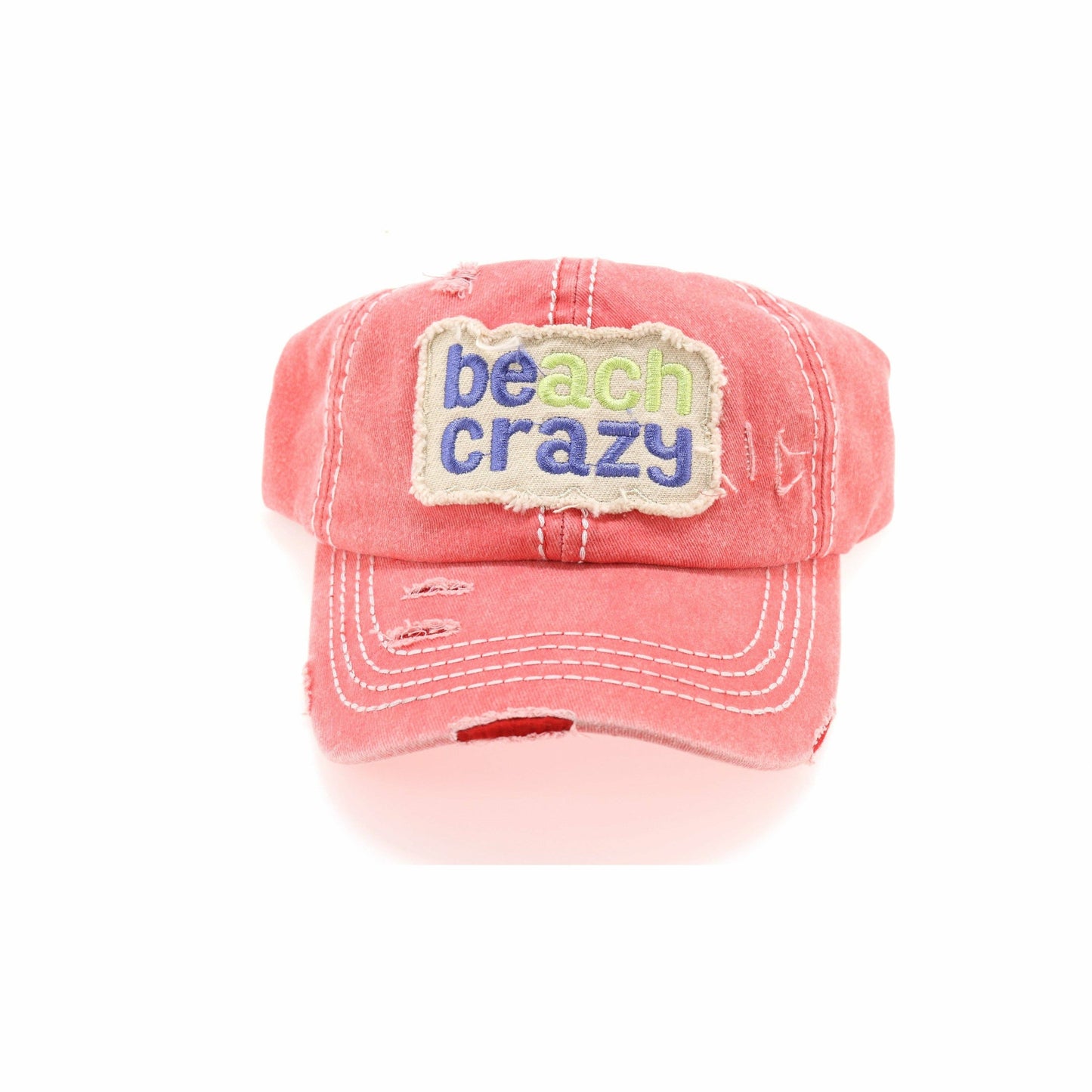 Beach Crazy Embroidered High Ponytail CC Ball Cap BT761: White