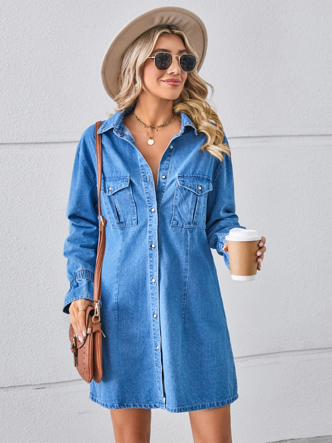 Pocketed Dropped Shoulder Mini Denim Dress – destingiftgarden