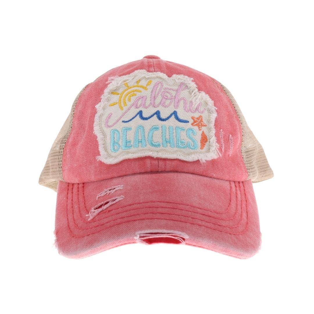 Embroidered Aloha Beaches Patch C.C High Pony Criss Cross Ba: Pink