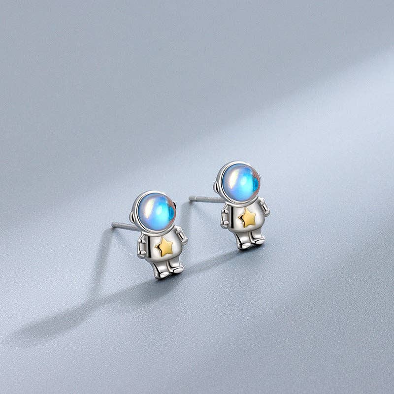 Astronaut Star Spaceman Stud Earrings in 925 Sterling Silver