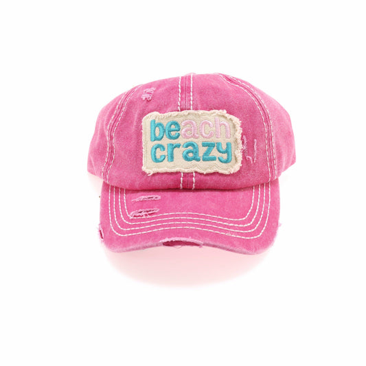 Beach Crazy Embroidered High Ponytail CC Ball Cap BT761: Hot Pink