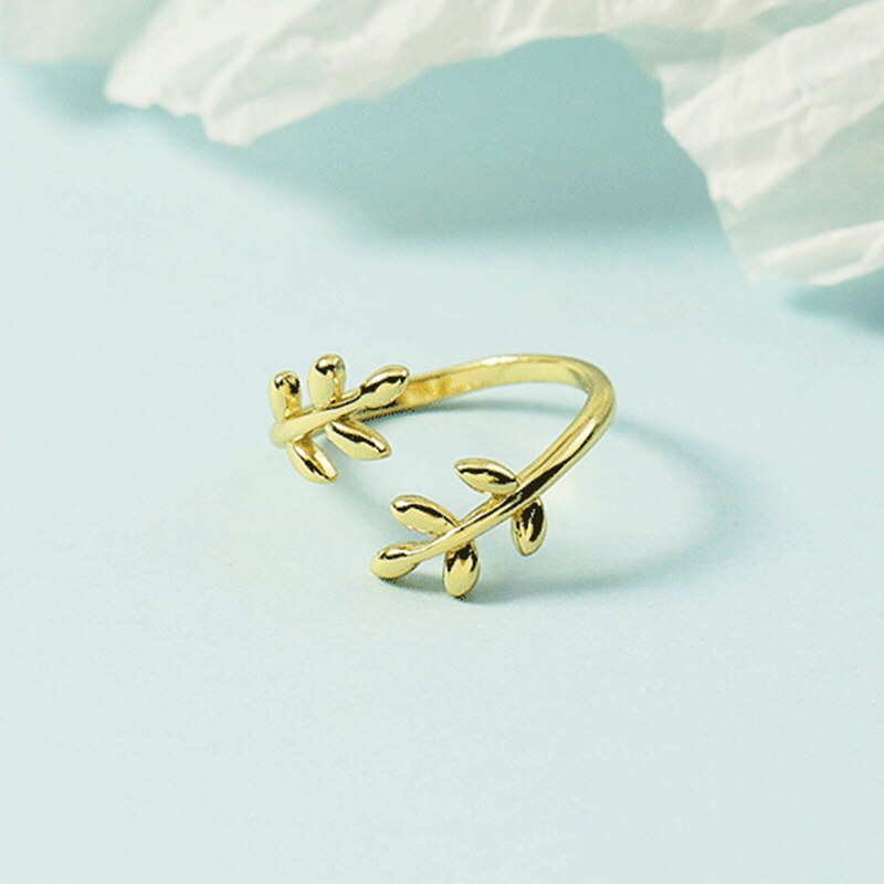 Olive Tree Branch Stackable Ring: Gold