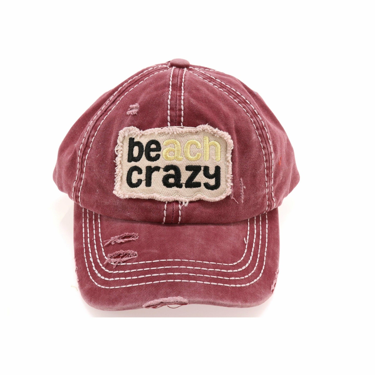 Beach Crazy Embroidered High Ponytail CC Ball Cap BT761: White