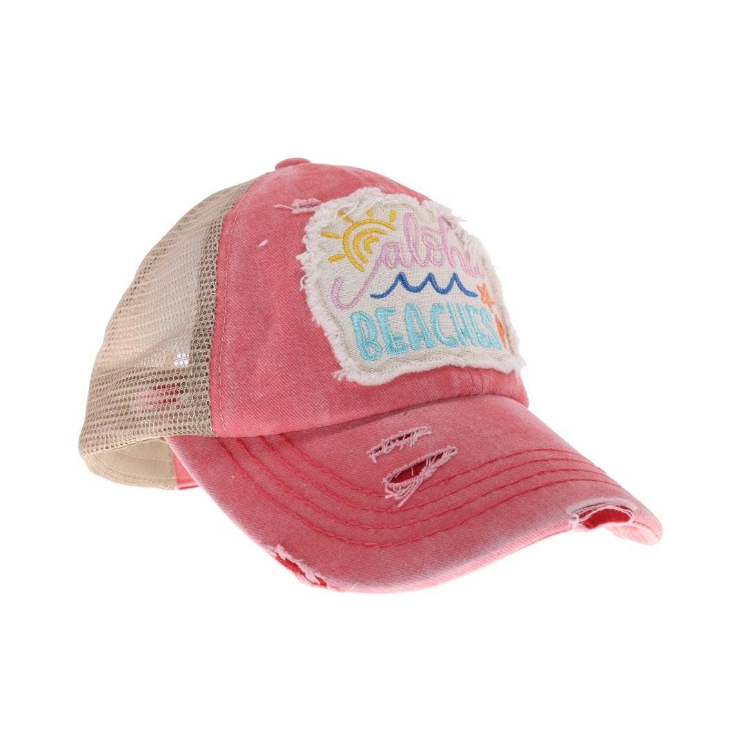 Embroidered Aloha Beaches Patch C.C High Pony Criss Cross Ba: Pink