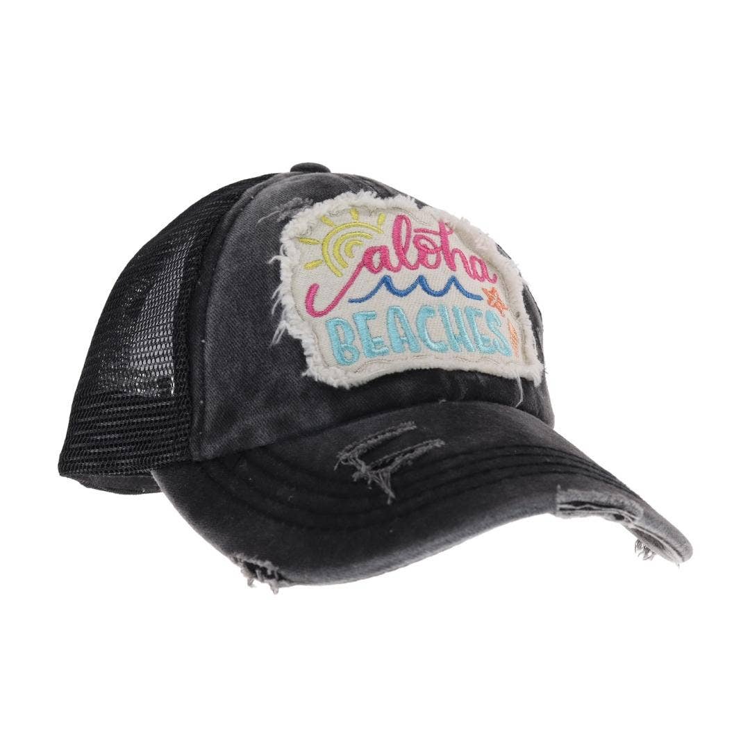 Embroidered Aloha Beaches Patch C.C High Pony Criss Cross Ba: Pink