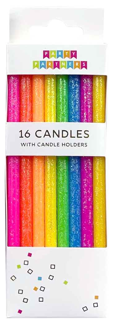 Tall Neon Rainbow Gradient 16 Candle Set