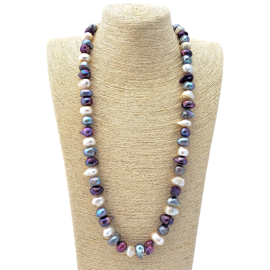 Lavender Purple & White Freshwater Pearl Baroque Necklace