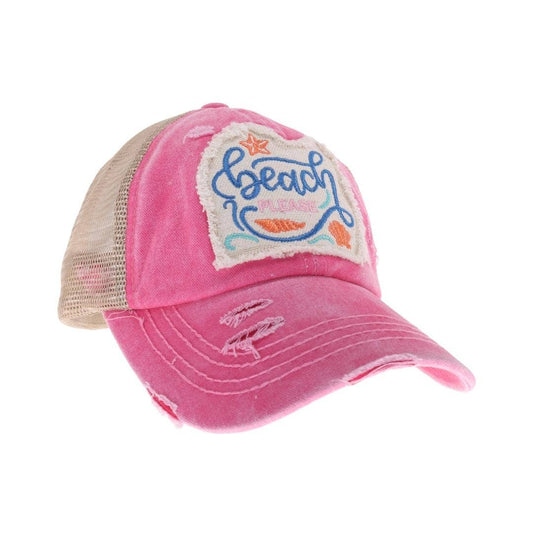 Embroidered Beach Please Patch C.C High Pony Criss Cross Bal: Pink