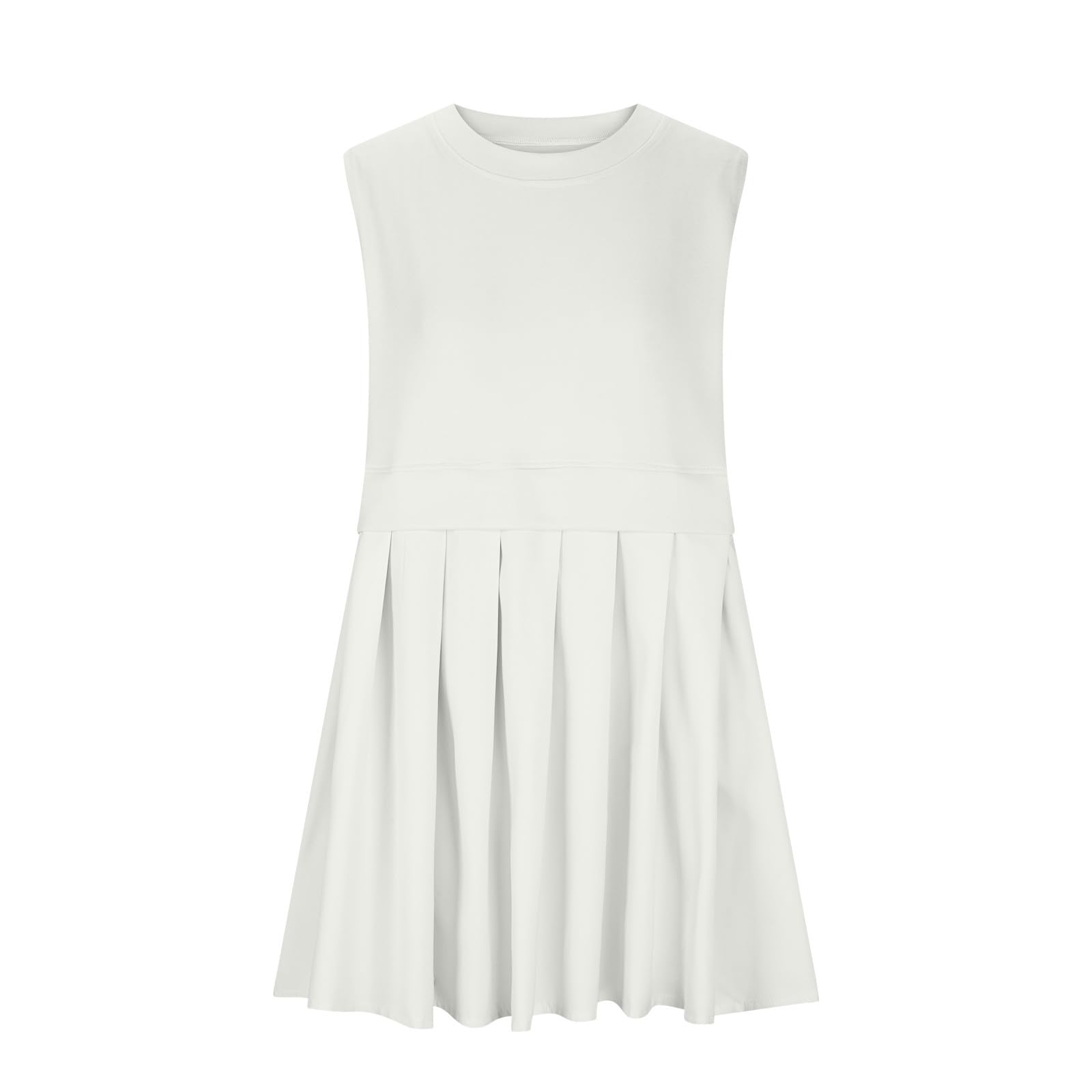 Pleated Round Neck Sleeveless Mini Dress destingiftgarden Pleated Round Neck Sleeveless Mini Dress destingiftgarden