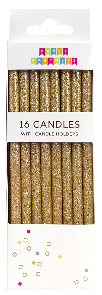 Tall Solid Gold Glitter 16 Candles Set