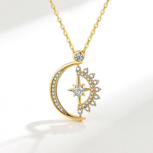 Sun Moon Star Fidget Spinner Charm Necklace in Solid Copper: Gold