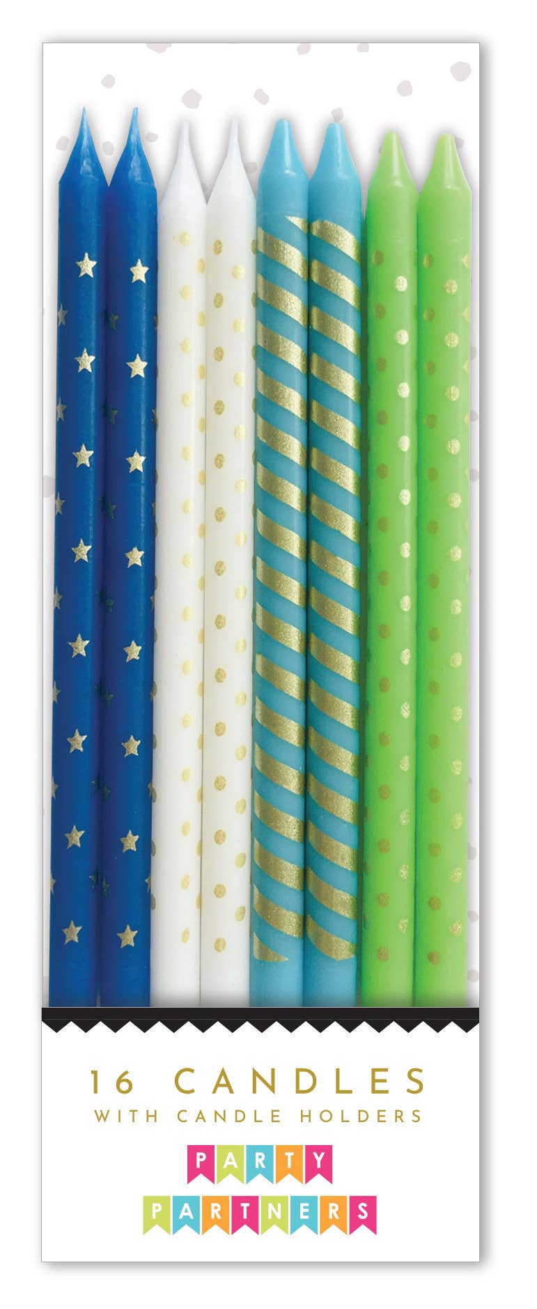 Blue & Green Metallic Patterned 16 Candle Set