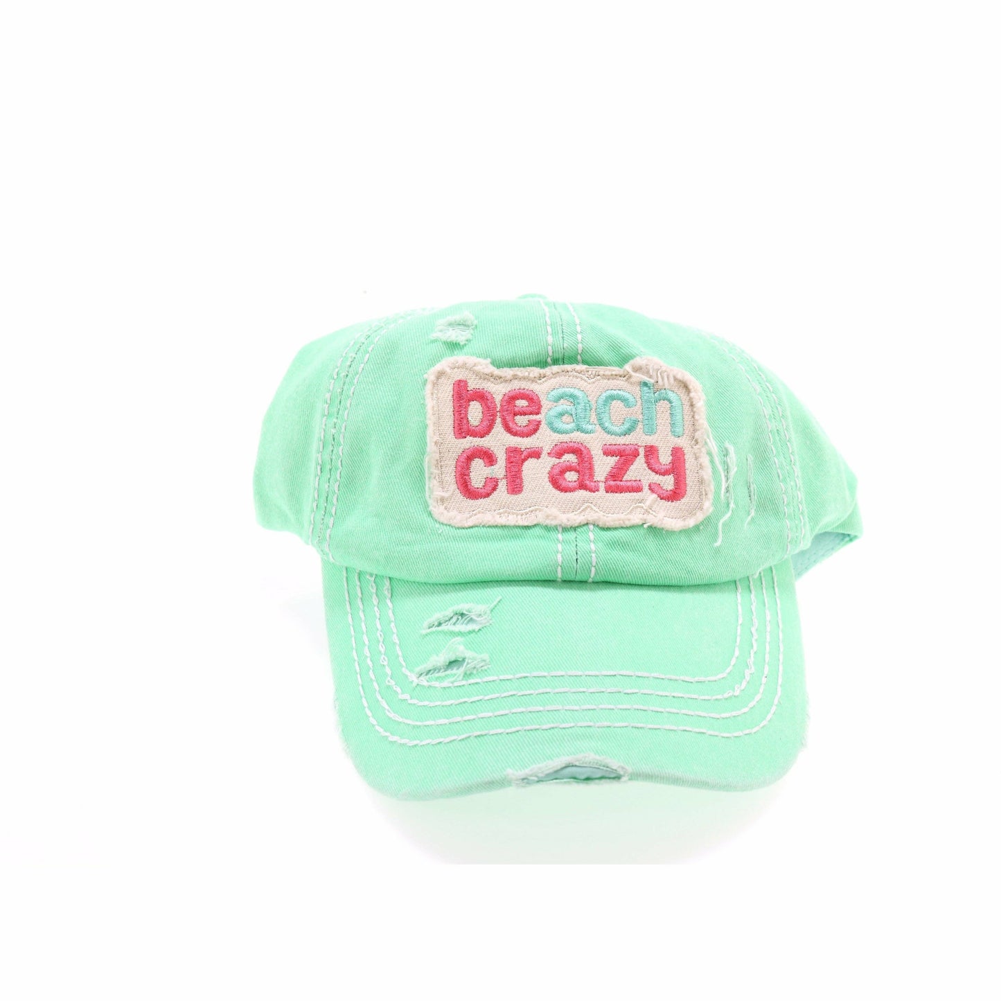 Beach Crazy Embroidered High Ponytail CC Ball Cap BT761: White