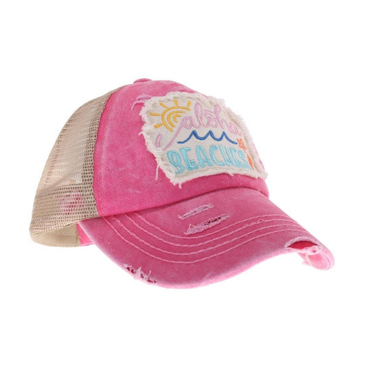 Embroidered Aloha Beaches Patch C.C High Pony Criss Cross Ba: Pink