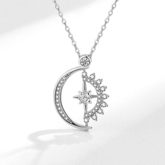 Sun Moon Star Fidget Spinner Charm Necklace in Solid Copper: Silver