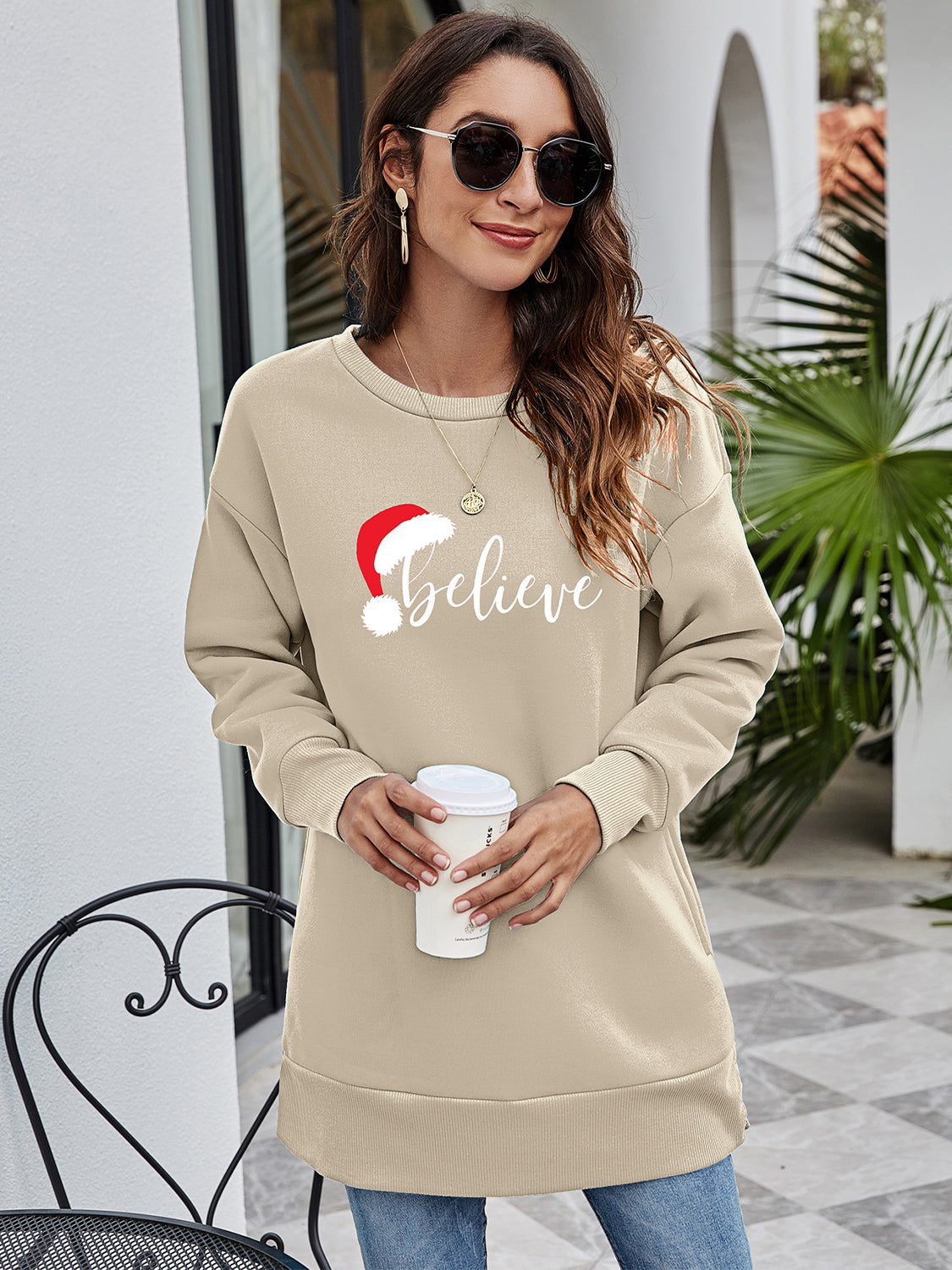 BELIEVE Graphic Tunic Sweatshirt