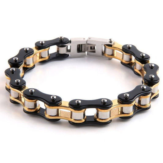 Dakata Stainless Bike Chain Bracelet: Gold and Black