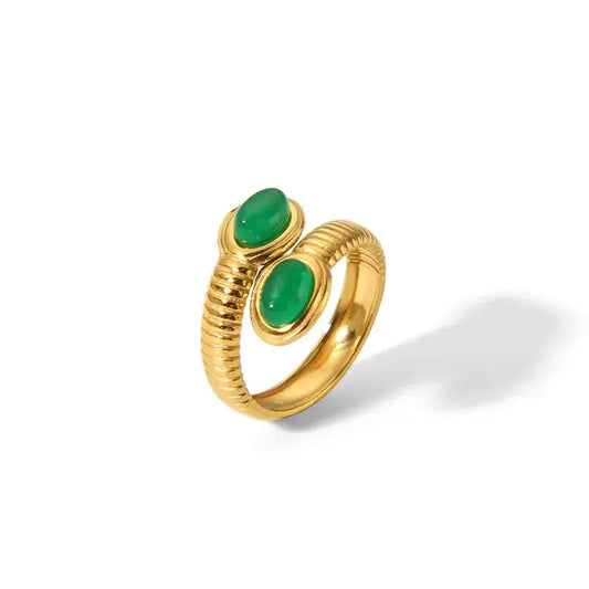 18K Gold Plated Snake Ring with Stone Inlay: Emerald