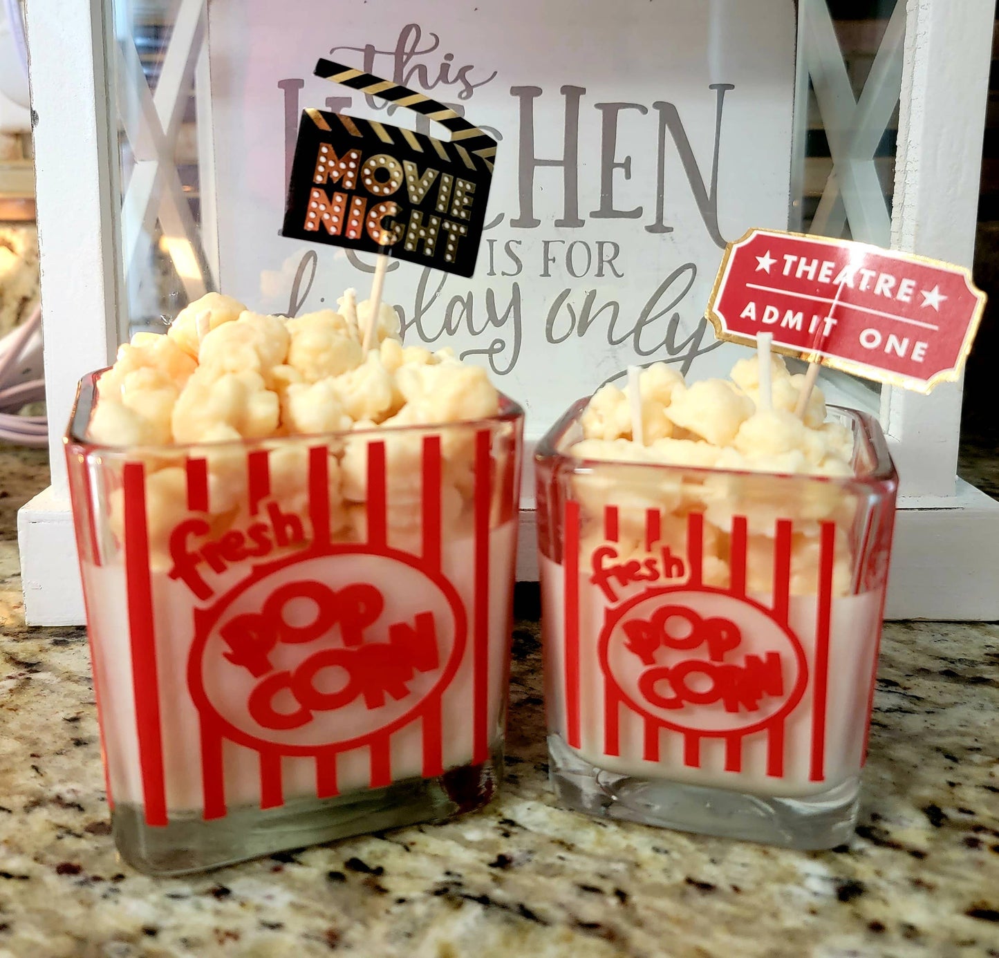 Popcorn theme scented soy wax candle