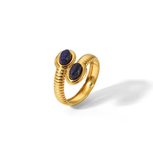 18K Gold Plated Snake Ring with Stone Inlay: Navy