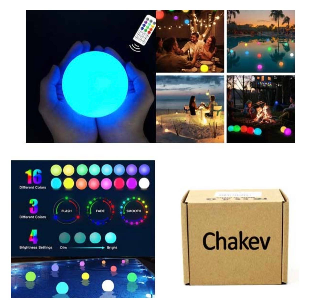 Floating Lights- LED 16 Color Remote Floating Balls - Chakev